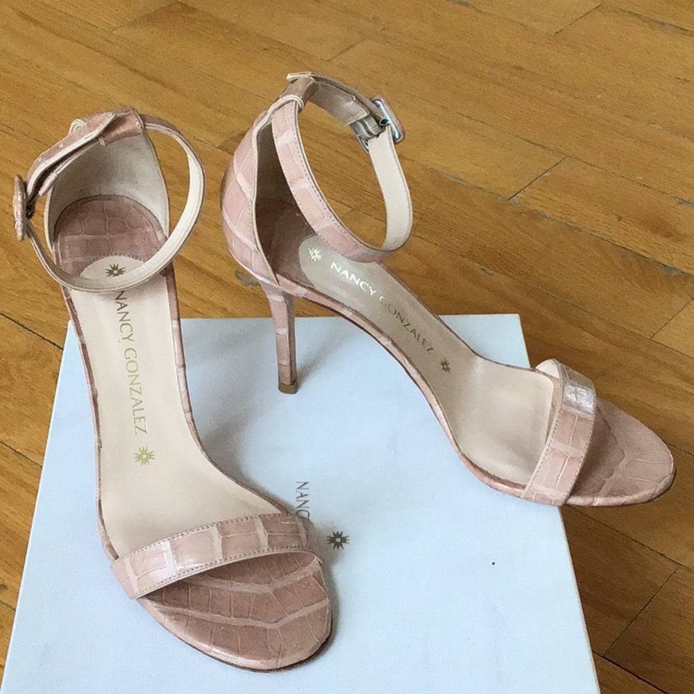 NANCY GONZALEZ Tina Crocodile Ankle Strap Sandals.